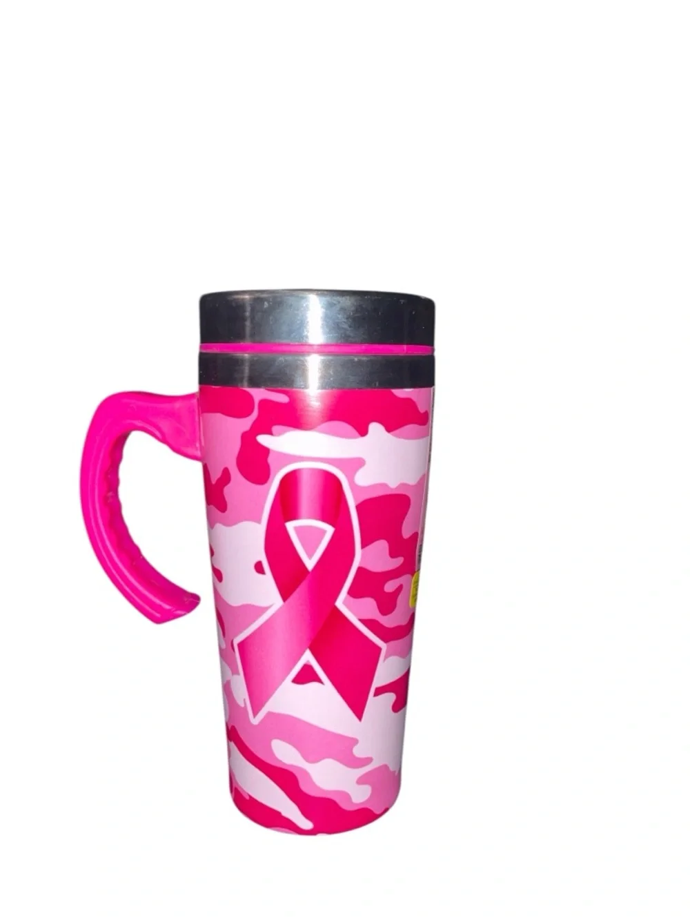 Pink Camo Breast Cancer Awareness Thermal Travel Mug 16 oz w/Handle